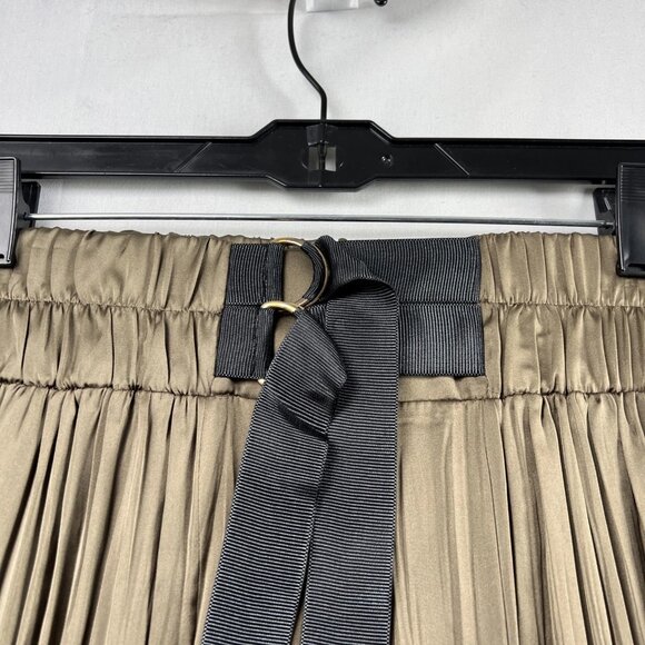 Zara Accordian Pleated Midi Skirt Womens XS Bronze Flowy Elastic Waist Shimmer - Picture 11 of 11